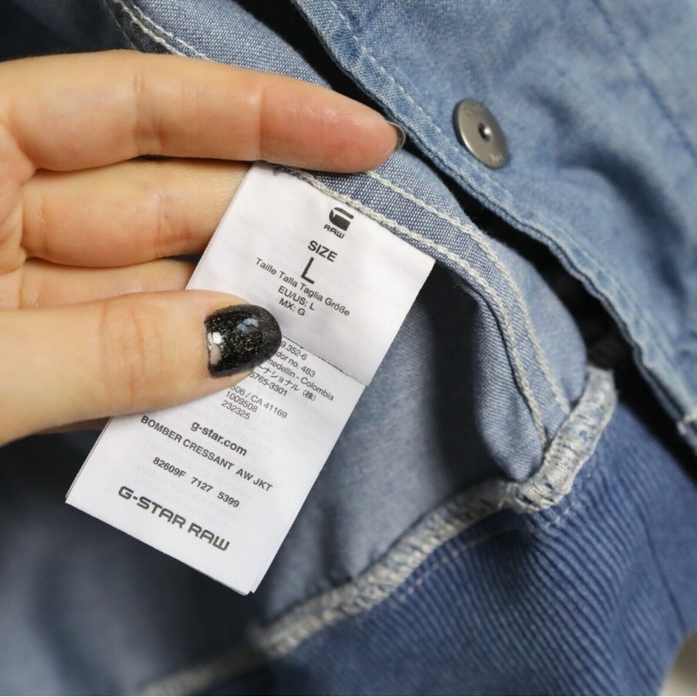 G Star Raw chambray jacket Unaffected Untreated embroidered light blue bomber L - Picture 4 of 9